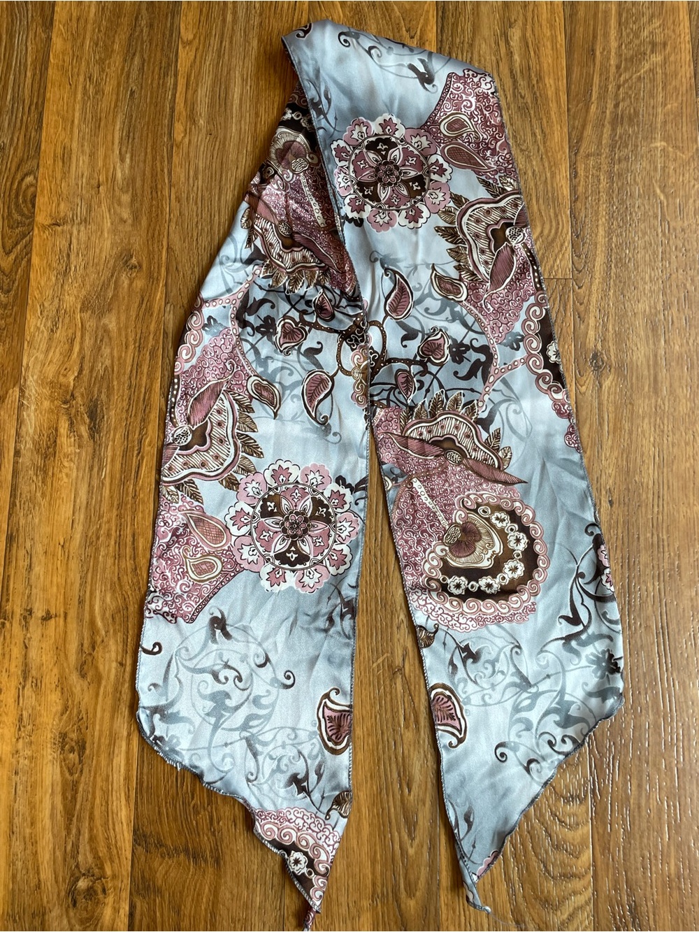 Paisley Print Satin Scarf in Dusty Rose & Light Blue